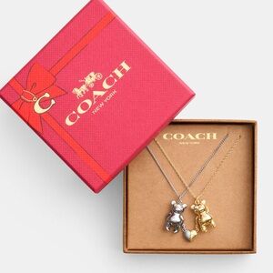 Coach Teddy Bear Heart Friendship Necklace Duo Set CY112 New With Box